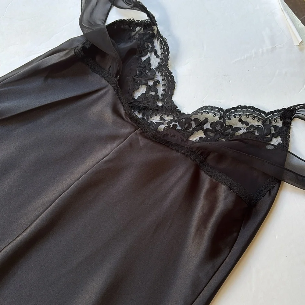 Vintage 80’s Embellished Black Lace Mini Slip Dress Goth Whimsical Fairy Medium - Picture 16 of 17